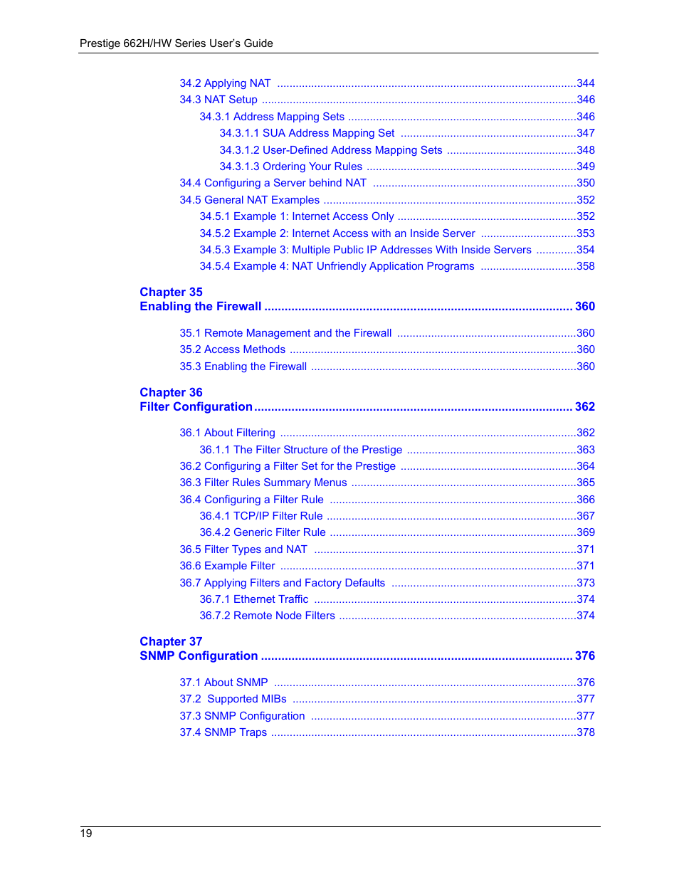 ZyXEL Communications 662HW Series User Manual | Page 19 / 563