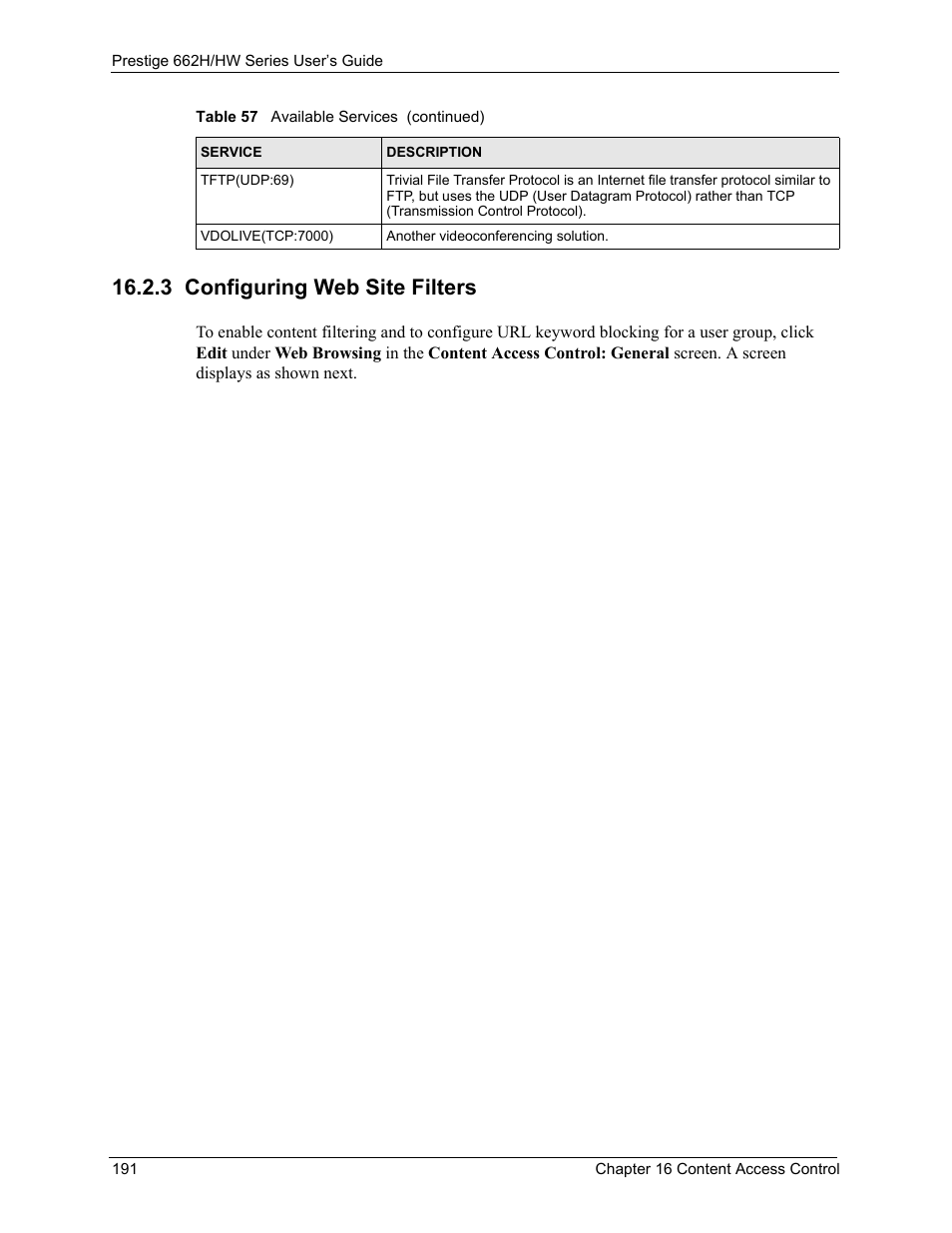 3 configuring web site filters | ZyXEL Communications 662HW Series User Manual | Page 191 / 563