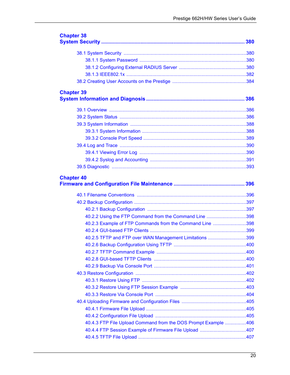 ZyXEL Communications 662HW Series User Manual | Page 20 / 563