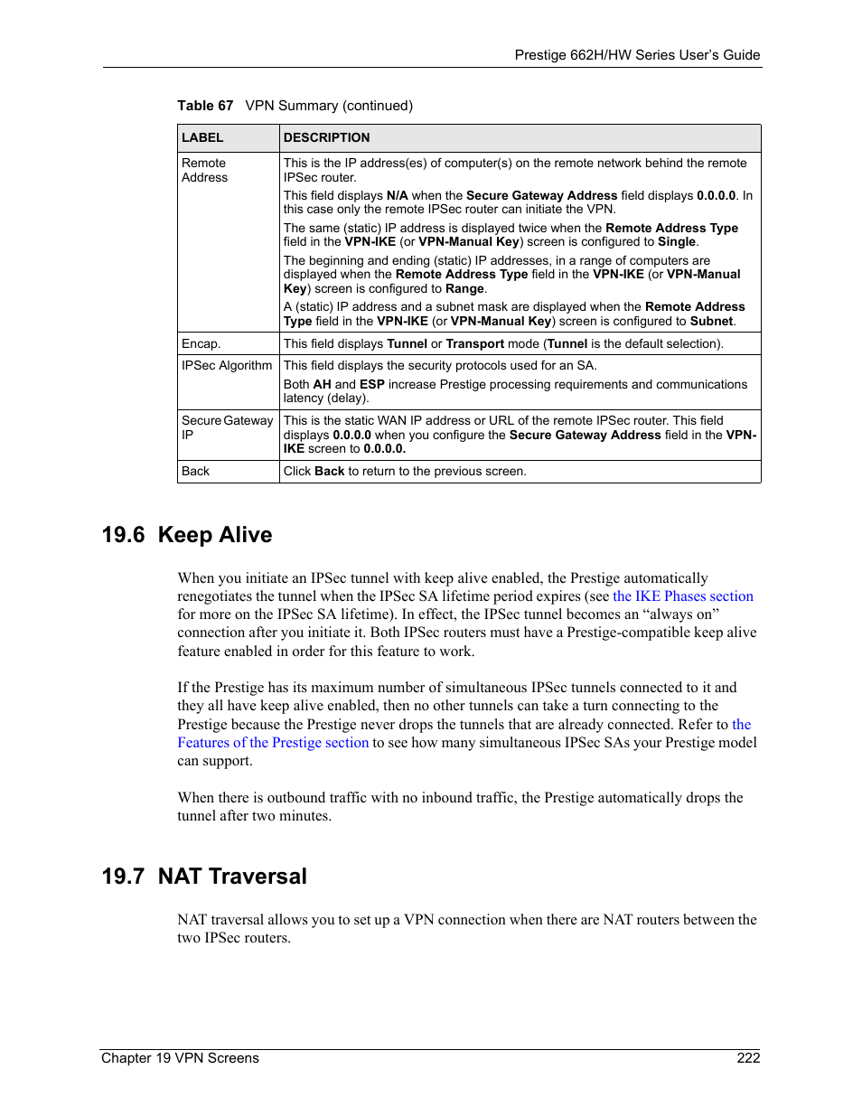 6 keep alive, 7 nat traversal | ZyXEL Communications 662HW Series User Manual | Page 222 / 563