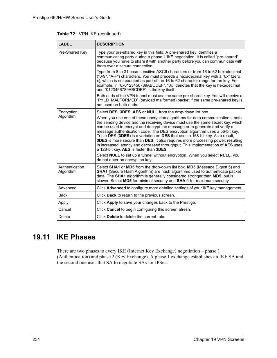 11 ike phases, The ike phases section, E 1 ike negotiation (see | Ike phases section, For more on ike phases | ZyXEL Communications 662HW Series User Manual | Page 231 / 563