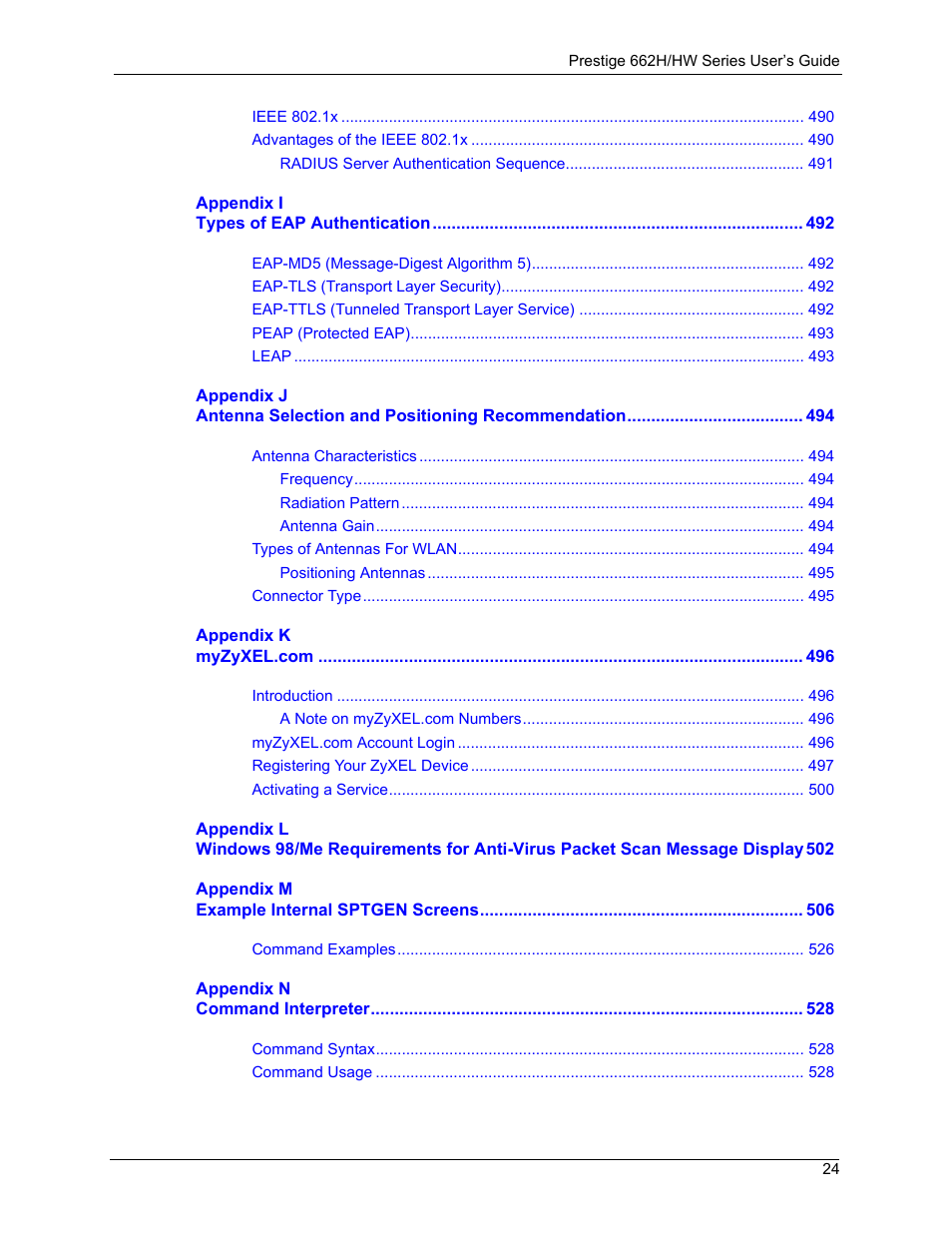 ZyXEL Communications 662HW Series User Manual | Page 24 / 563