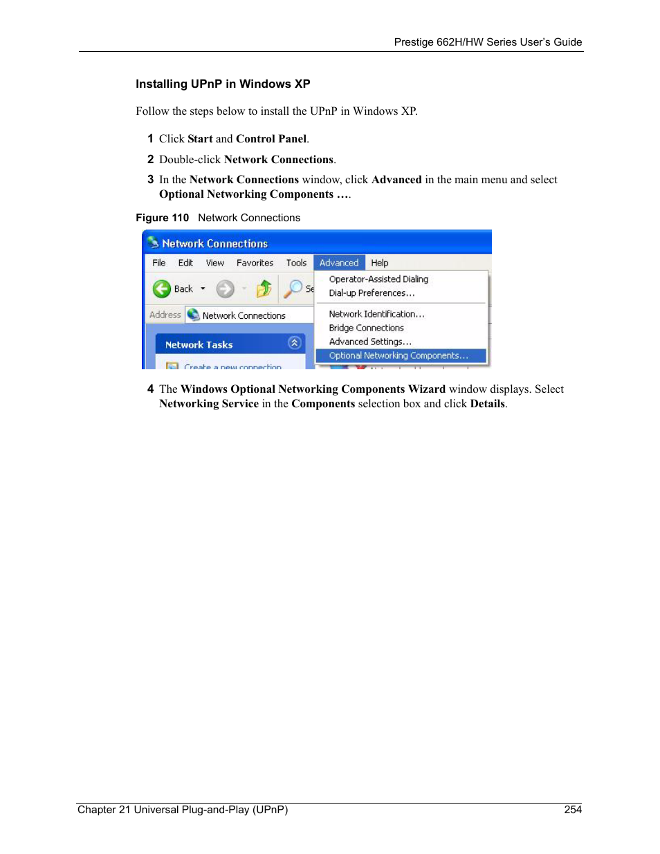 Figure 110 network connections | ZyXEL Communications 662HW Series User Manual | Page 254 / 563