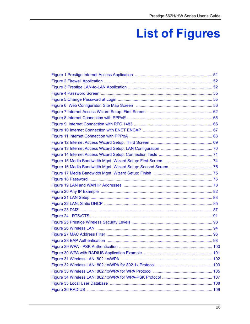 List of figures | ZyXEL Communications 662HW Series User Manual | Page 26 / 563