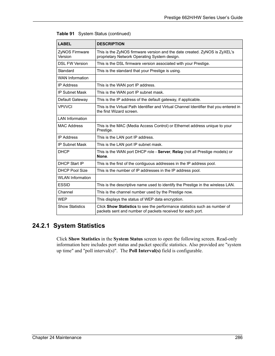 1 system statistics | ZyXEL Communications 662HW Series User Manual | Page 286 / 563
