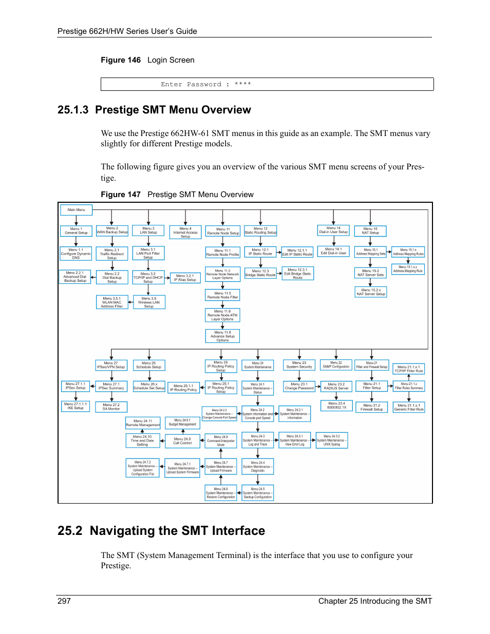 3 prestige smt menu overview, 2 navigating the smt interface | ZyXEL Communications 662HW Series User Manual | Page 297 / 563