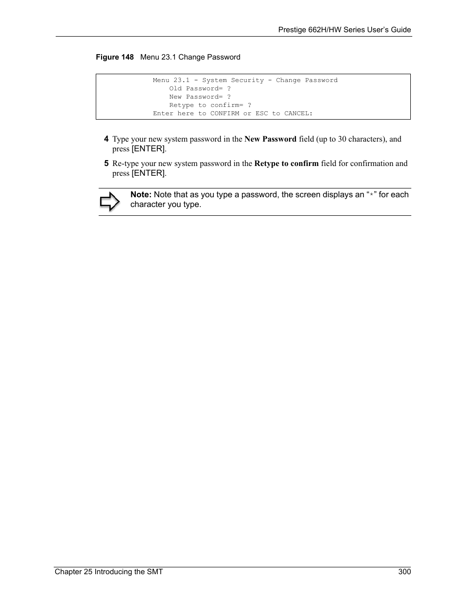 Figure 148 menu 23.1 change password | ZyXEL Communications 662HW Series User Manual | Page 300 / 563