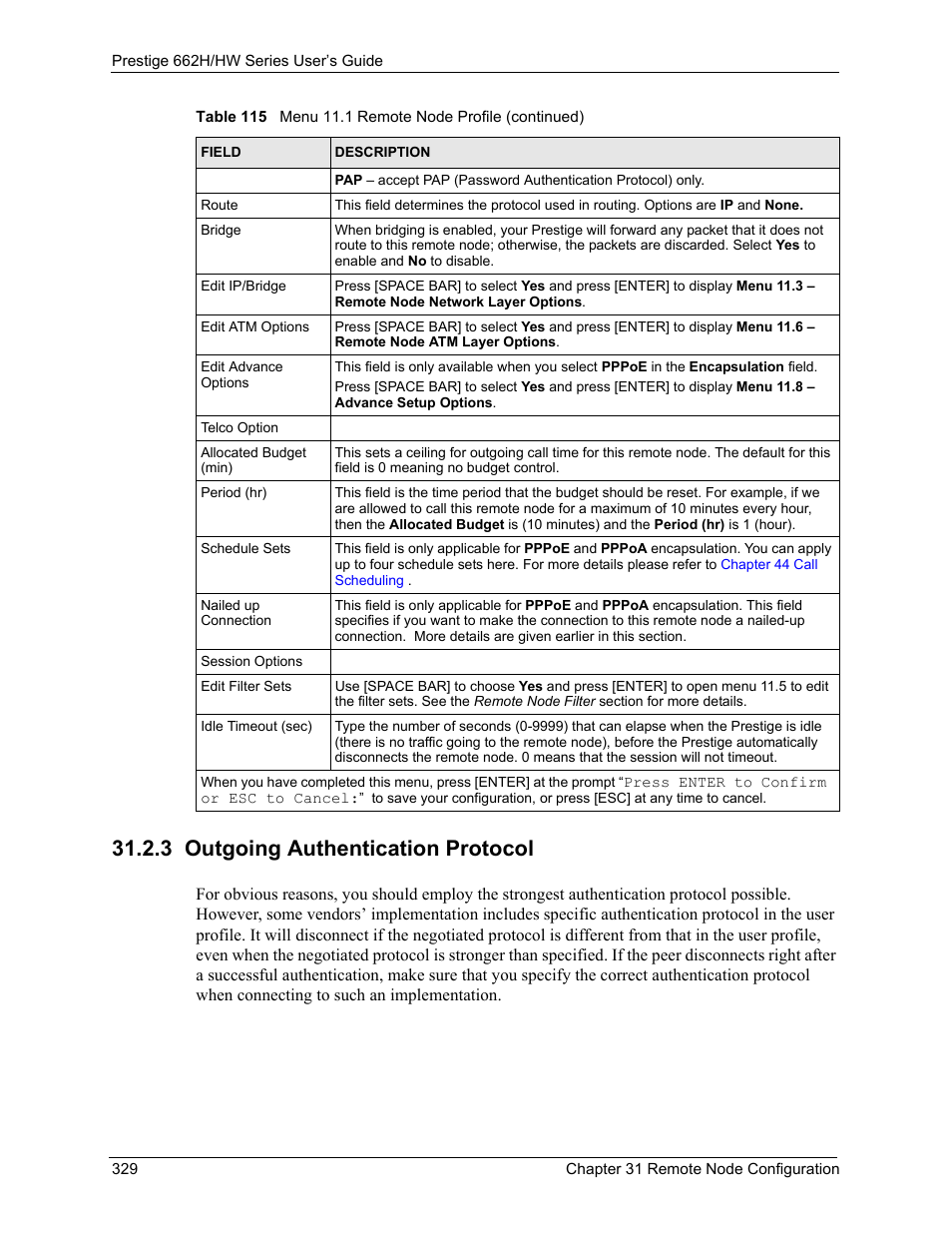 3 outgoing authentication protocol | ZyXEL Communications 662HW Series User Manual | Page 329 / 563