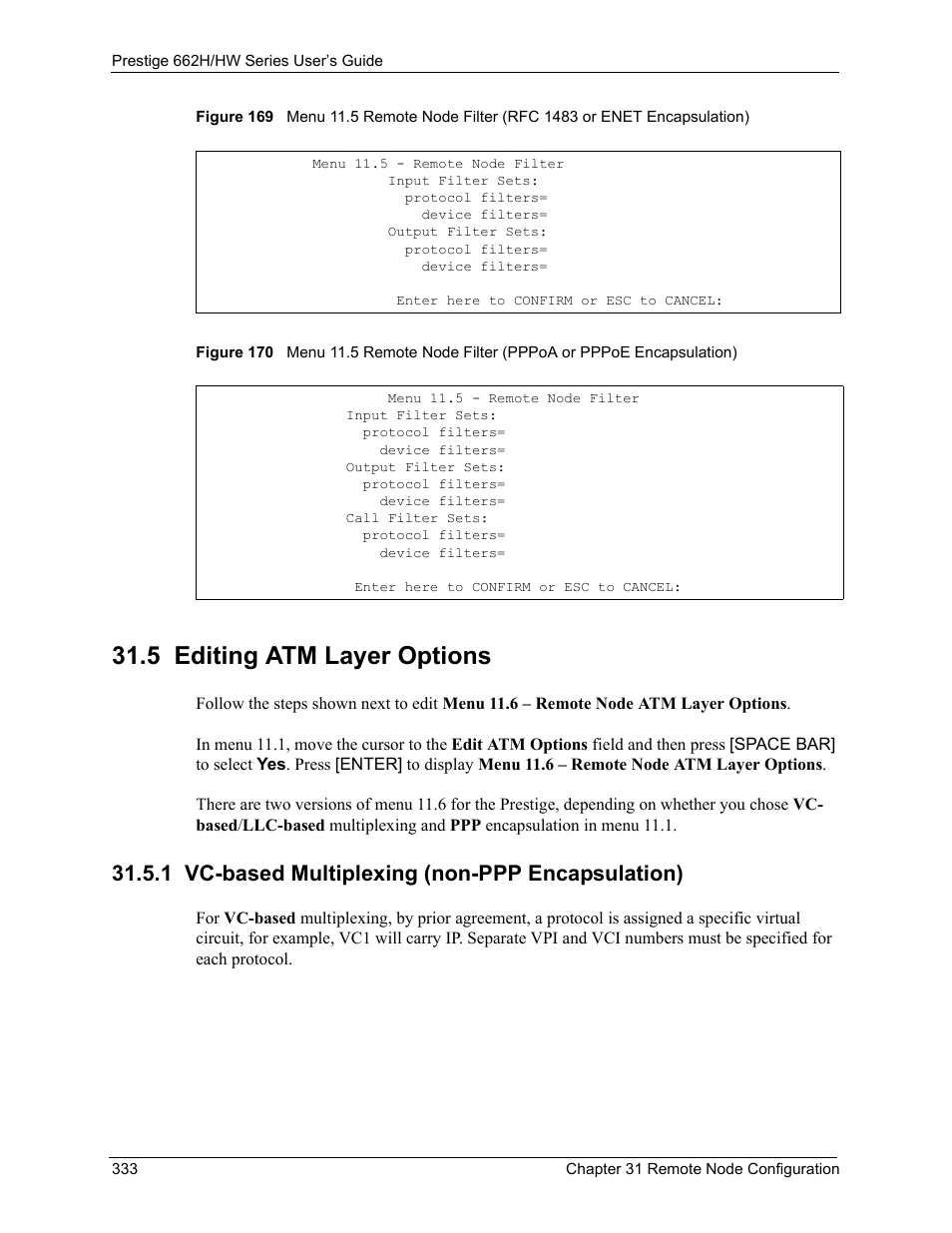 5 editing atm layer options, 1 vc-based multiplexing (non-ppp encapsulation) | ZyXEL Communications 662HW Series User Manual | Page 333 / 563