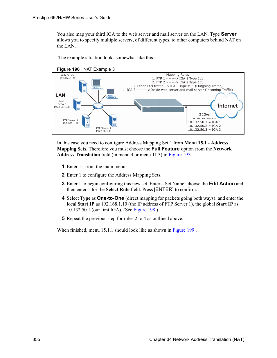 Figure 196 nat example 3 | ZyXEL Communications 662HW Series User Manual | Page 355 / 563