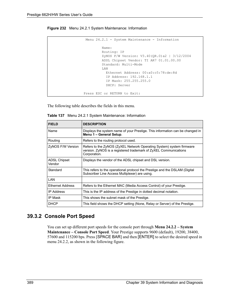 2 console port speed | ZyXEL Communications 662HW Series User Manual | Page 389 / 563