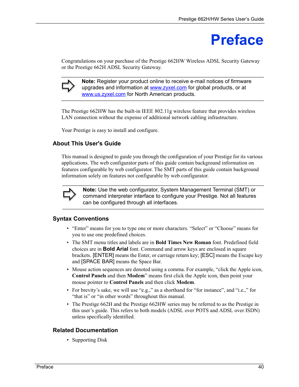 Preface | ZyXEL Communications 662HW Series User Manual | Page 40 / 563