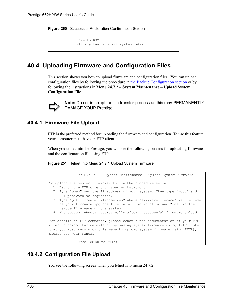 4 uploading firmware and configuration files, 1 firmware file upload, 2 configuration file upload | ZyXEL Communications 662HW Series User Manual | Page 405 / 563
