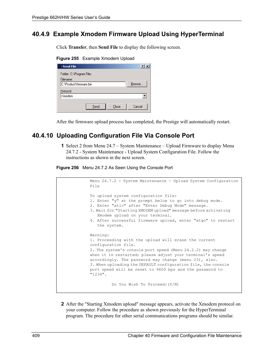 10 uploading configuration file via console port | ZyXEL Communications 662HW Series User Manual | Page 409 / 563