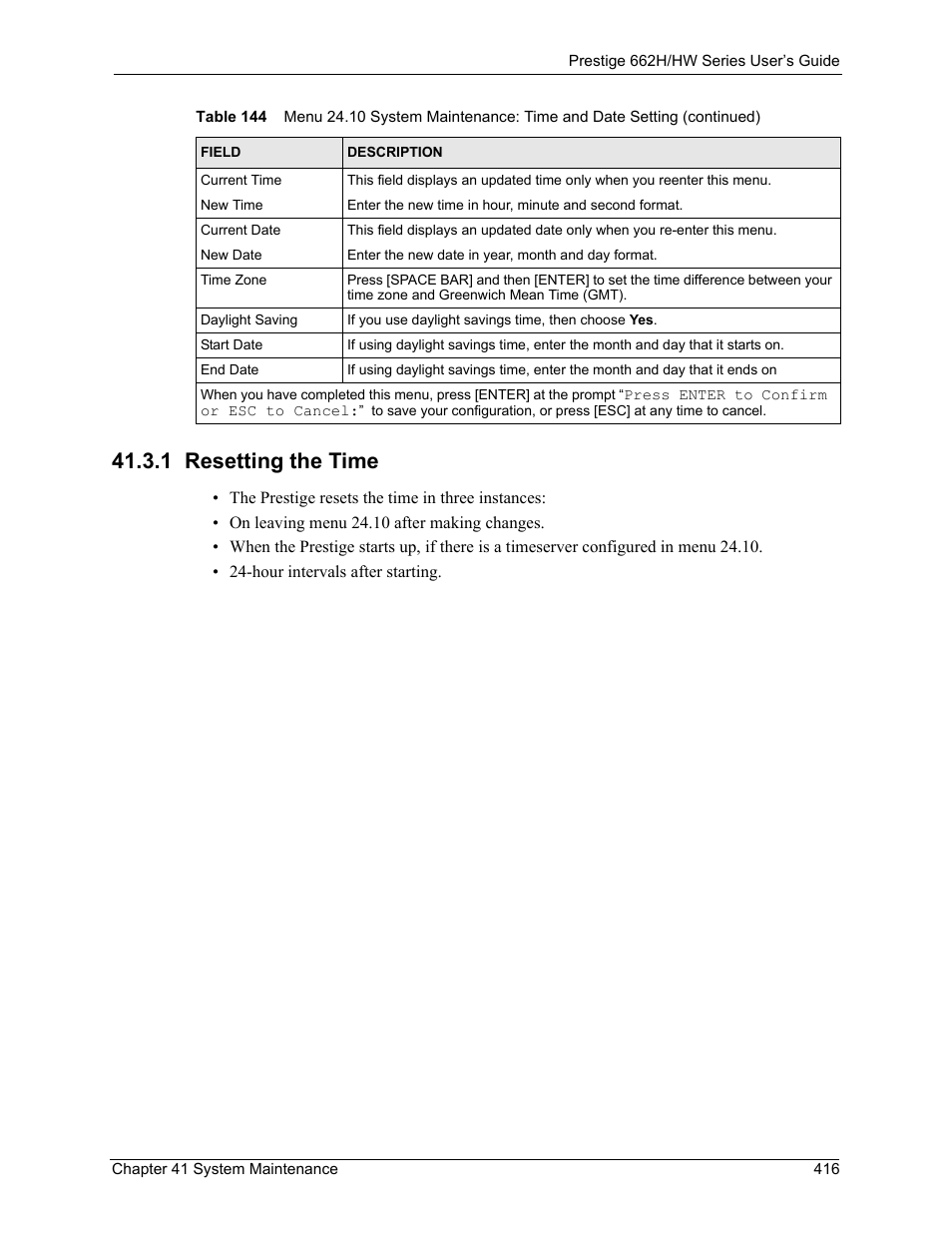1 resetting the time | ZyXEL Communications 662HW Series User Manual | Page 416 / 563