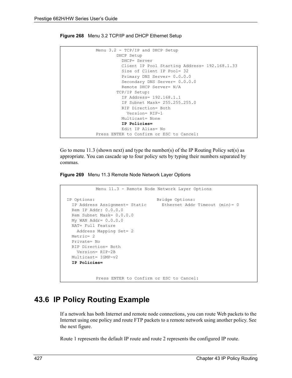 6 ip policy routing example | ZyXEL Communications 662HW Series User Manual | Page 427 / 563