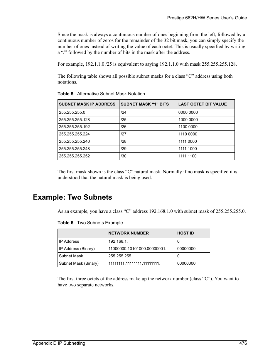 Example: two subnets | ZyXEL Communications 662HW Series User Manual | Page 476 / 563
