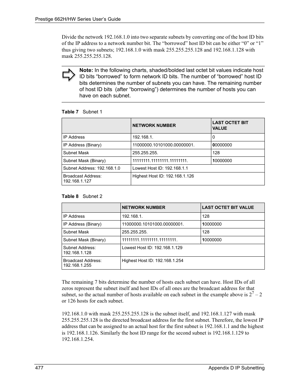 Table 7 subnet 1 table 8 subnet 2 | ZyXEL Communications 662HW Series User Manual | Page 477 / 563
