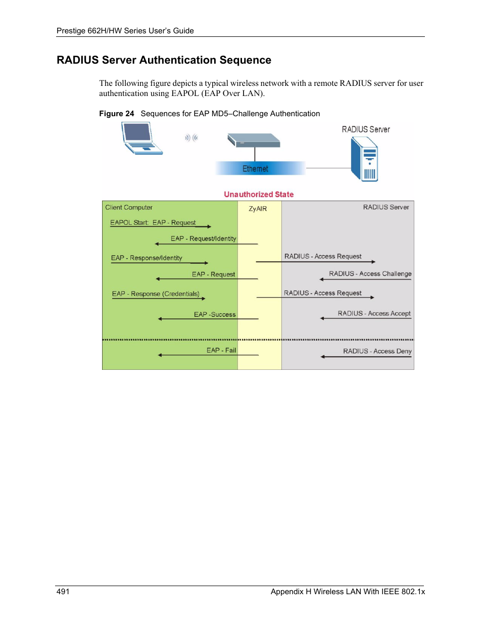 Radius server authentication sequence | ZyXEL Communications 662HW Series User Manual | Page 491 / 563