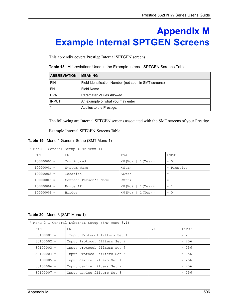Example internal sptgen screens, Appendix m example internal sptgen screens | ZyXEL Communications 662HW Series User Manual | Page 506 / 563