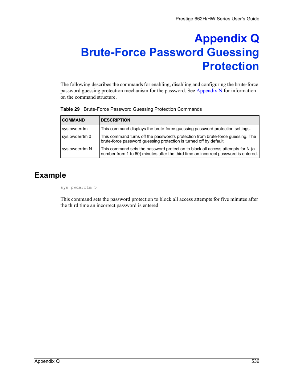 Brute-force password guessing protection, Example | ZyXEL Communications 662HW Series User Manual | Page 536 / 563