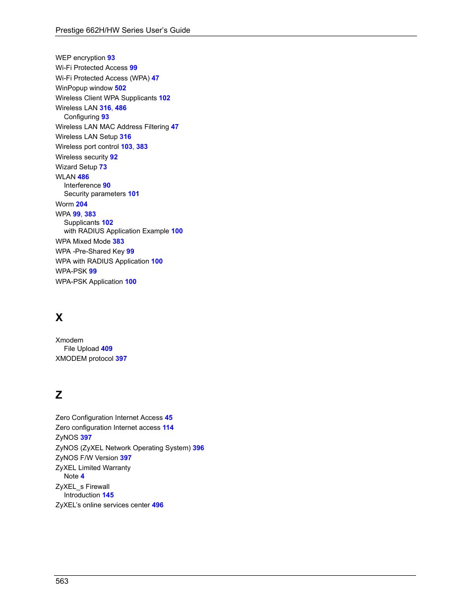 ZyXEL Communications 662HW Series User Manual | Page 563 / 563