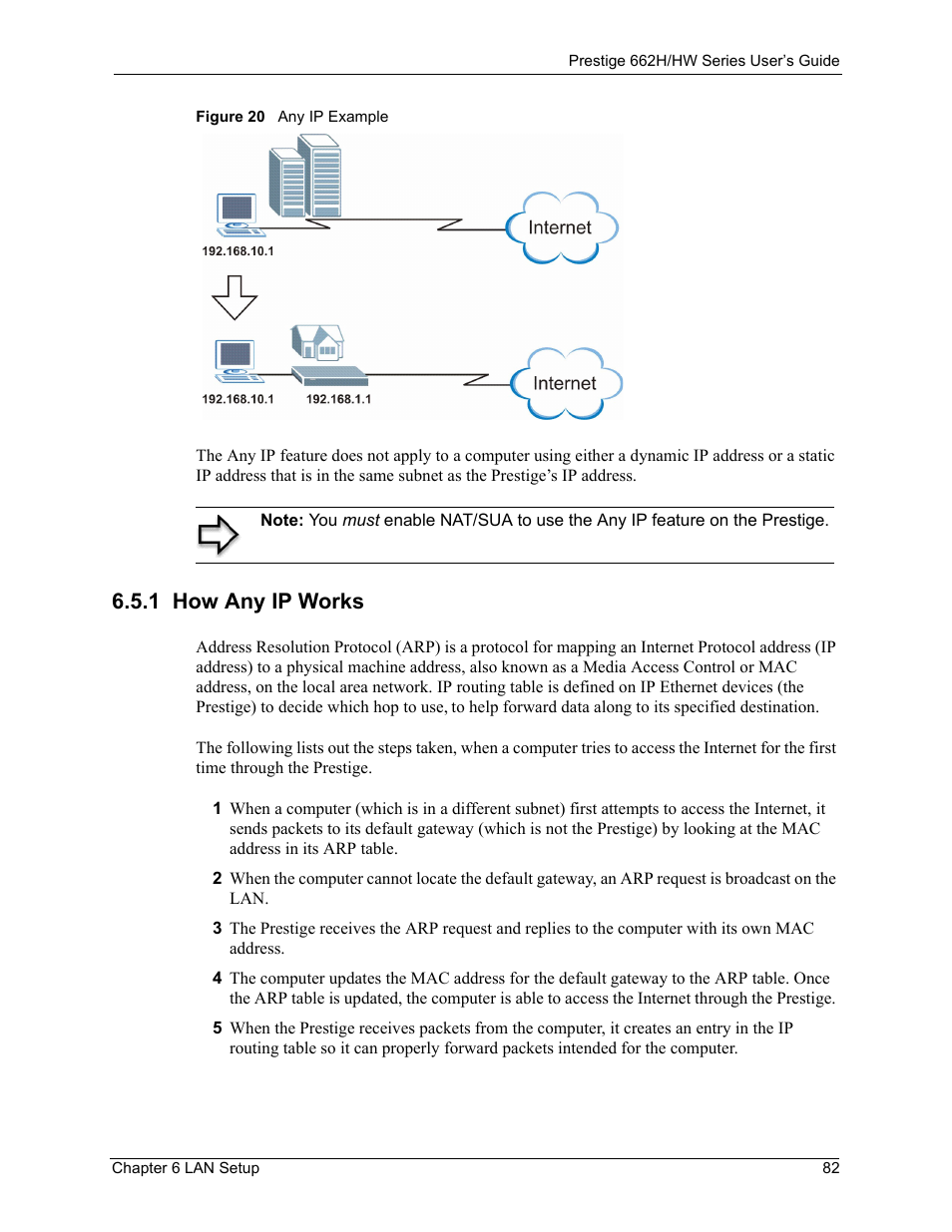 1 how any ip works, Figure 20 any ip example | ZyXEL Communications 662HW Series User Manual | Page 82 / 563