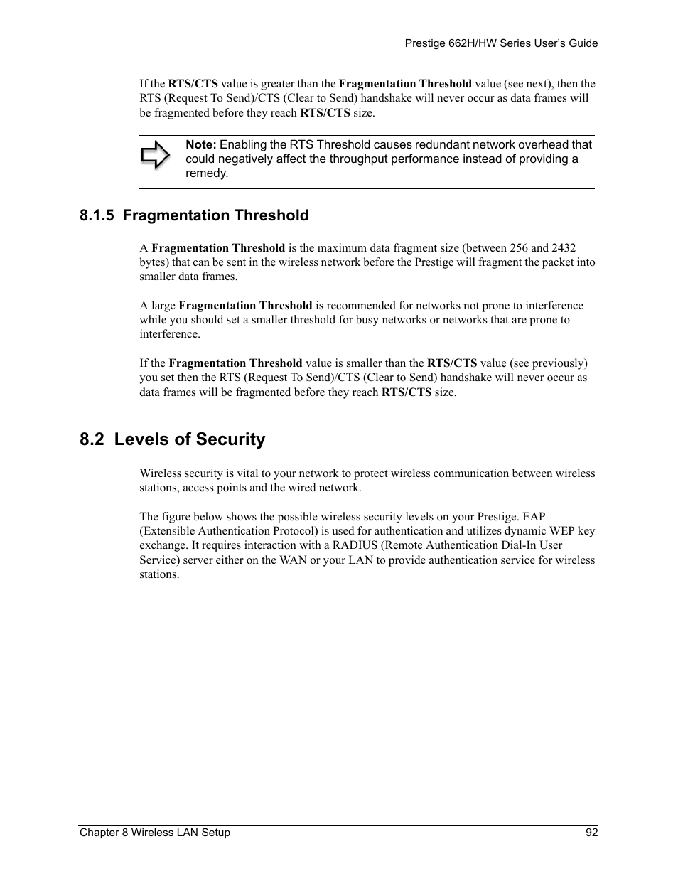 5 fragmentation threshold, 2 levels of security | ZyXEL Communications 662HW Series User Manual | Page 92 / 563