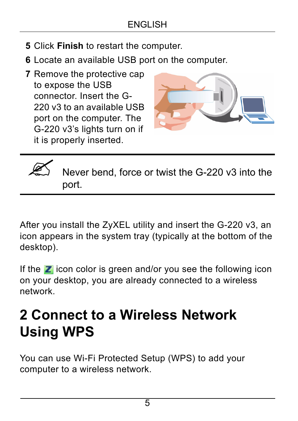 2 connect to a wireless network using wps | ZyXEL Communications G-220 v3 User Manual | Page 5 / 13