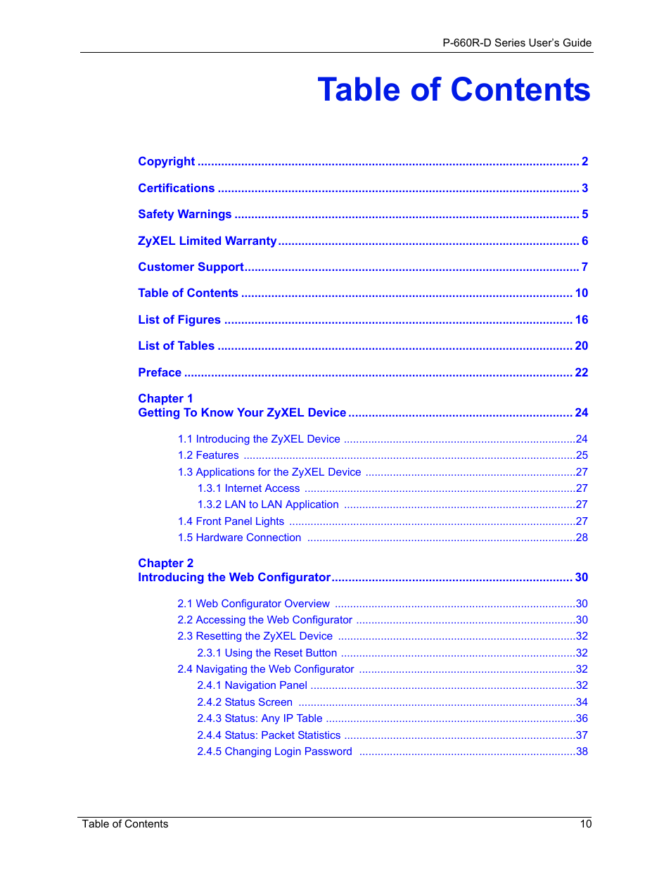 ZyXEL Communications P-660R-D Series User Manual | Page 11 / 204