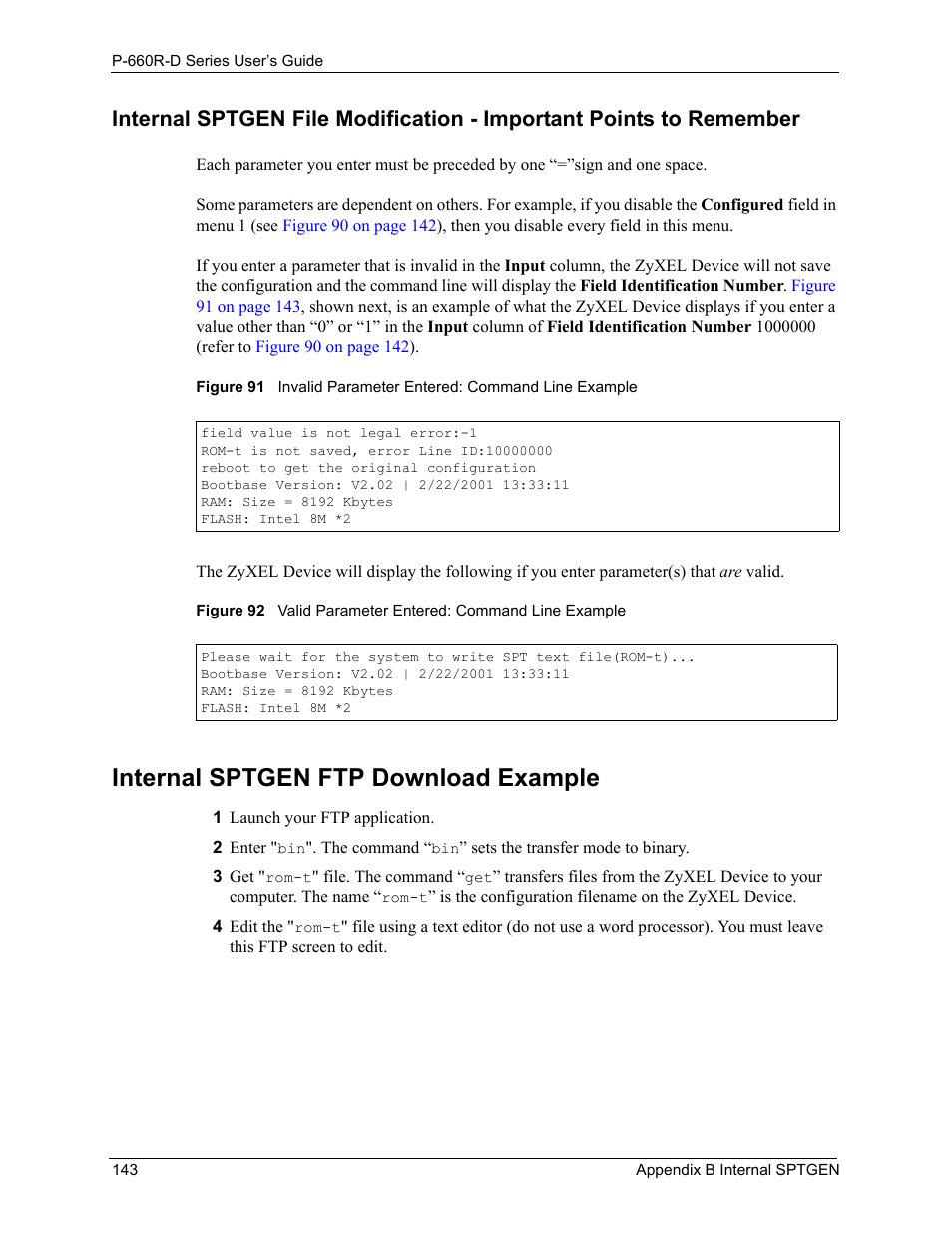 Internal sptgen ftp download example | ZyXEL Communications P-660R-D Series User Manual | Page 144 / 204