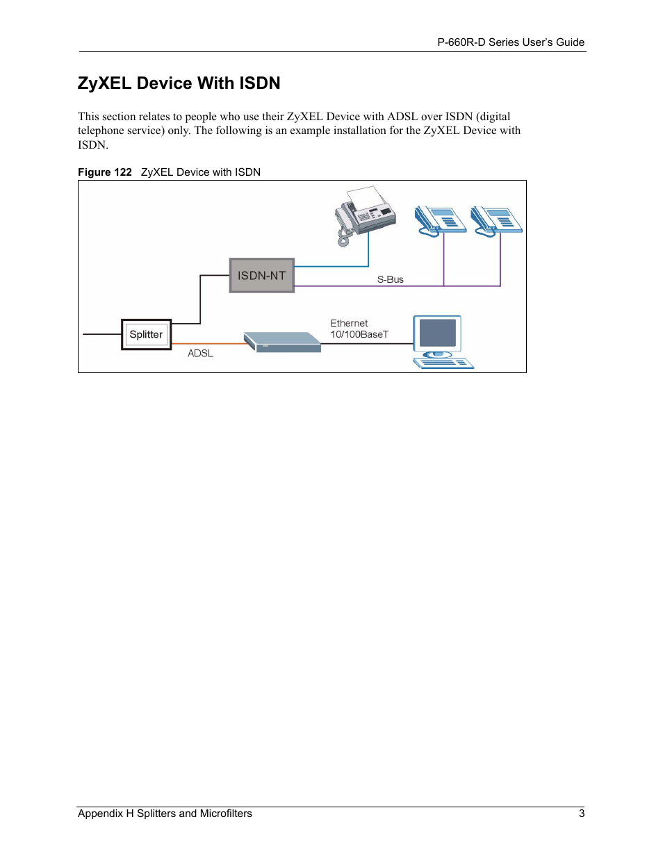 Zyxel device with isdn, Figure 122 zyxel device with isdn | ZyXEL Communications P-660R-D Series User Manual | Page 191 / 204
