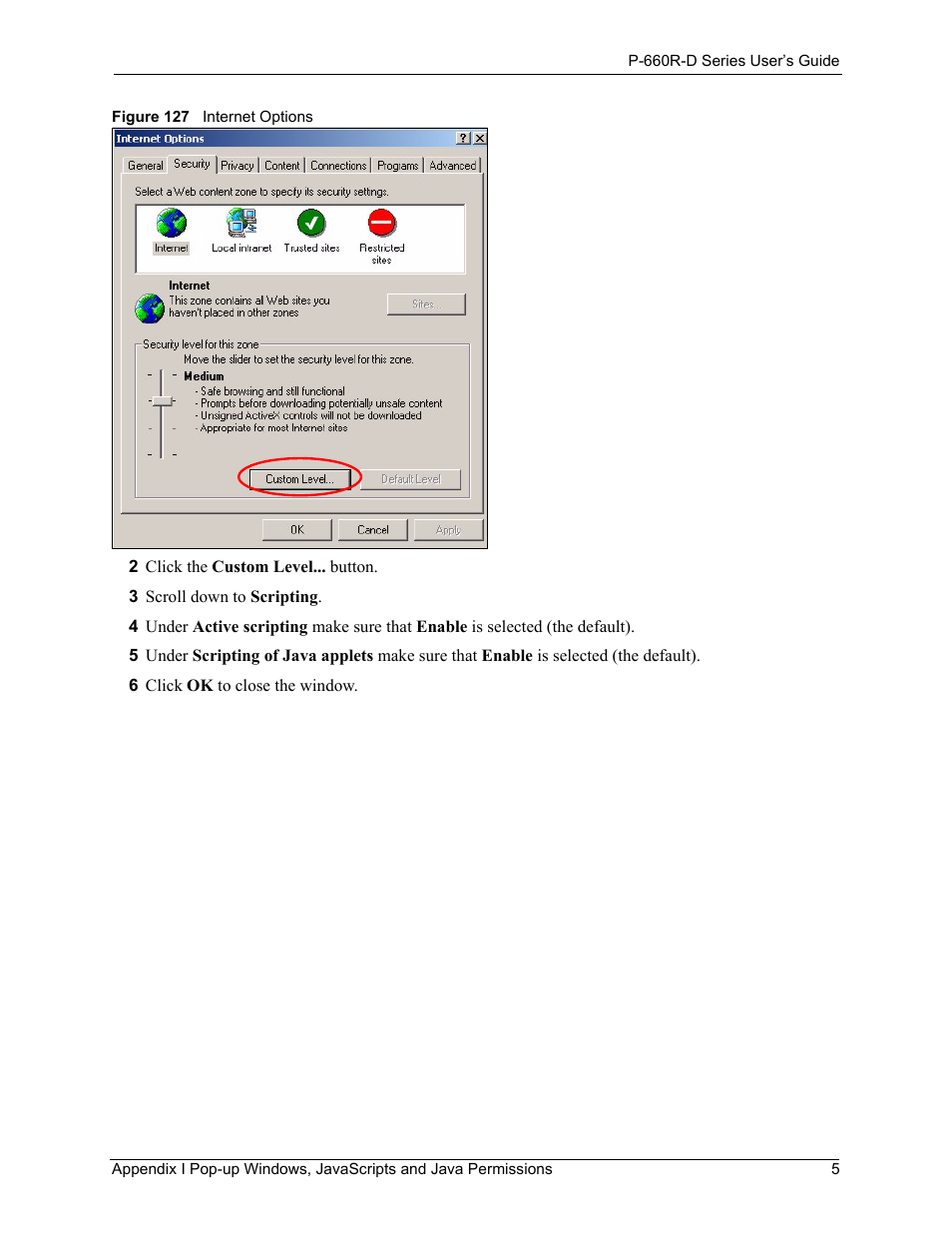 Figure 127 internet options | ZyXEL Communications P-660R-D Series User Manual | Page 197 / 204
