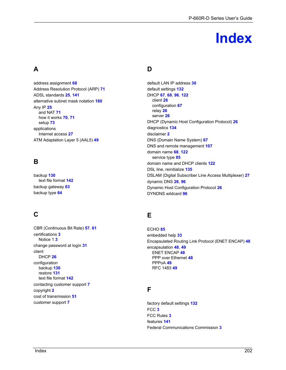 Index | ZyXEL Communications P-660R-D Series User Manual | Page 201 / 204