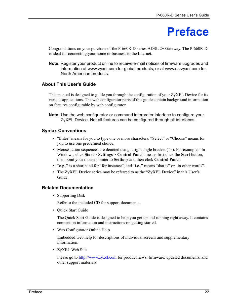 Preface | ZyXEL Communications P-660R-D Series User Manual | Page 23 / 204