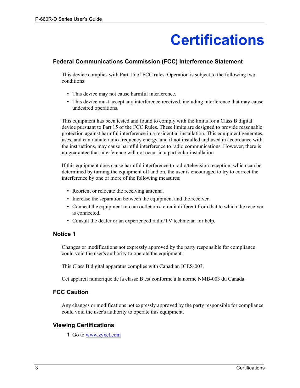 Certifications | ZyXEL Communications P-660R-D Series User Manual | Page 4 / 204