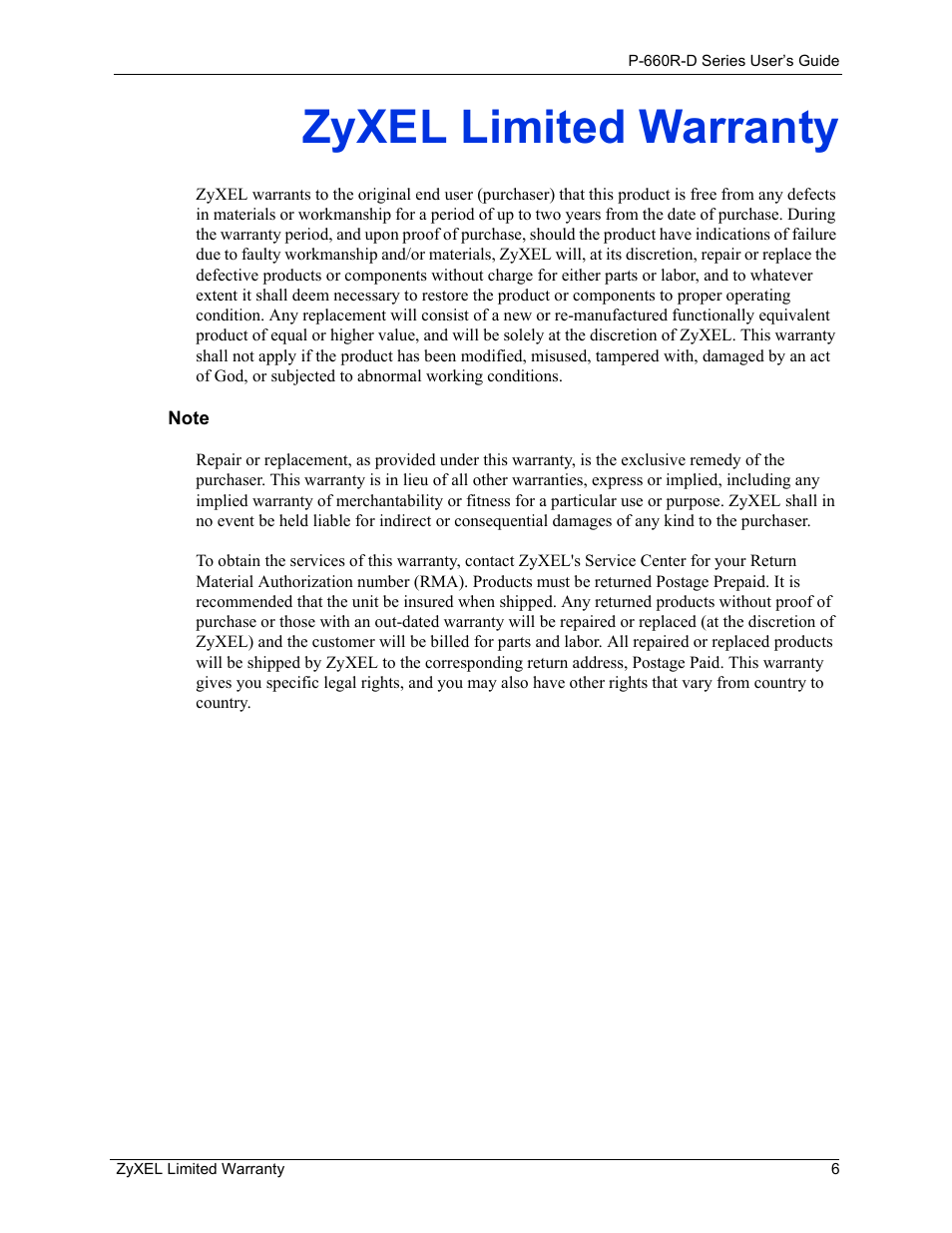 Zyxel limited warranty | ZyXEL Communications P-660R-D Series User Manual | Page 7 / 204