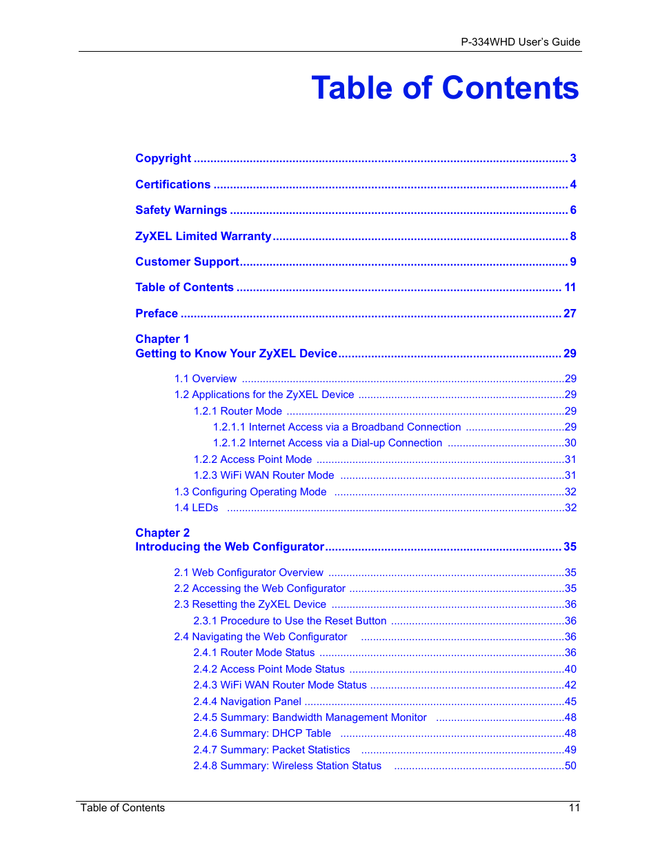ZyXEL Communications P-334WHD User Manual | Page 11 / 300
