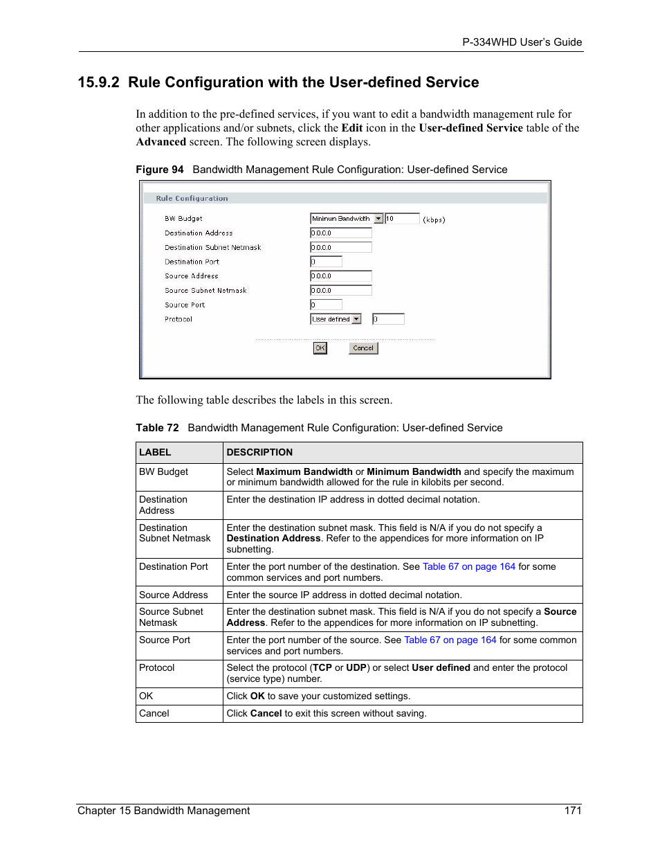 2 rule configuration with the user-defined service | ZyXEL Communications P-334WHD User Manual | Page 171 / 300