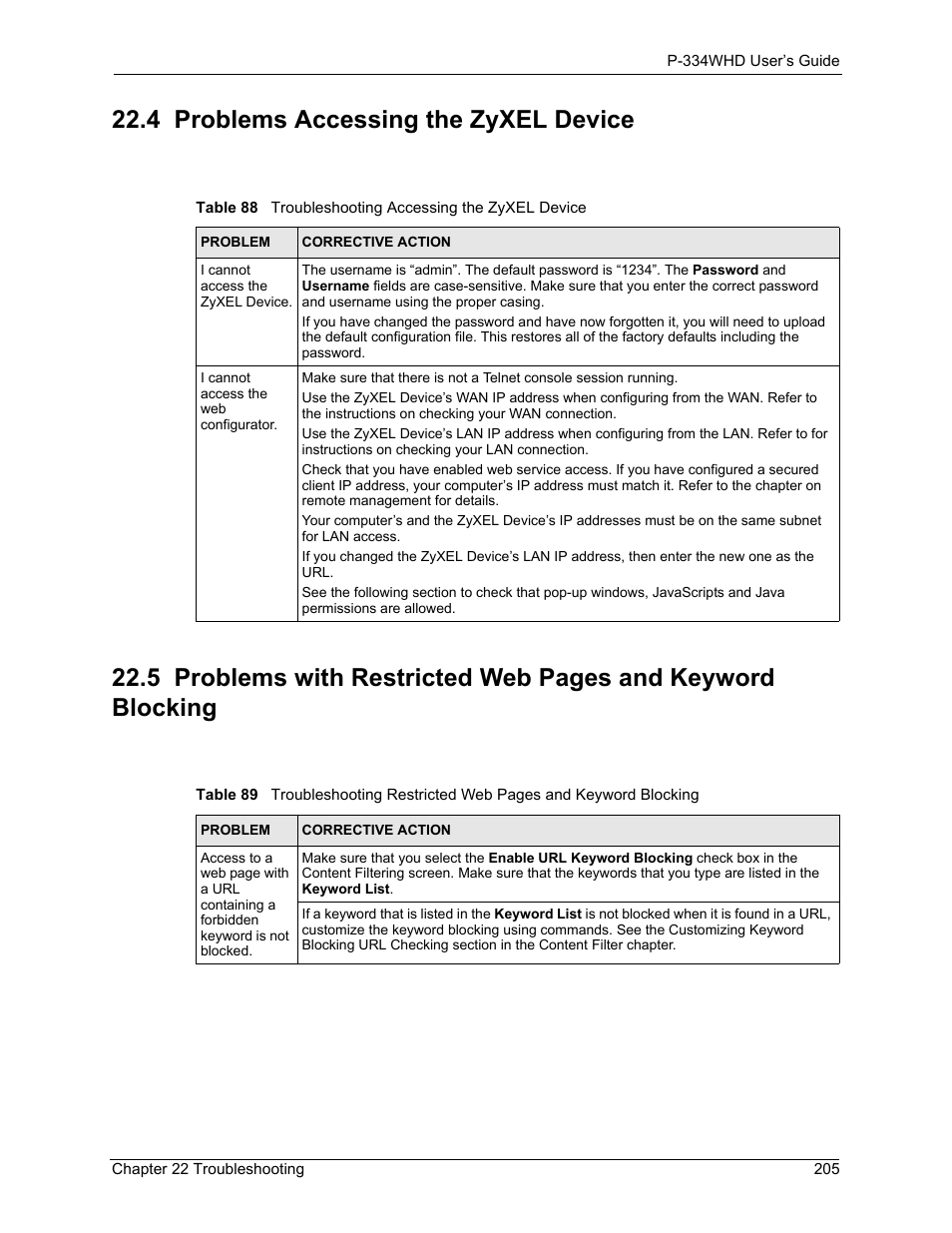 4 problems accessing the zyxel device | ZyXEL Communications P-334WHD User Manual | Page 205 / 300