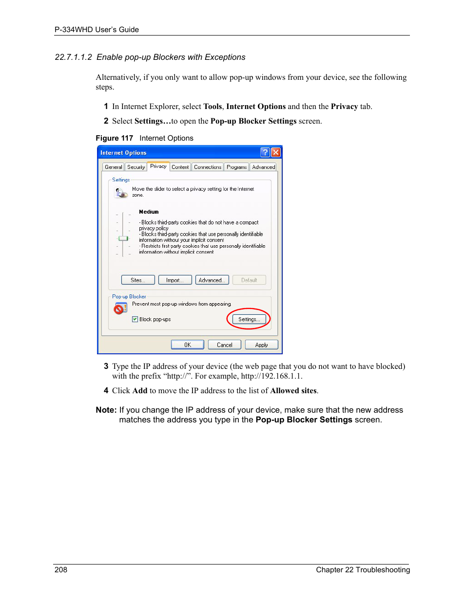 Figure 117 internet options | ZyXEL Communications P-334WHD User Manual | Page 208 / 300