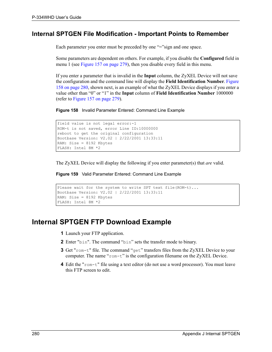 Internal sptgen ftp download example | ZyXEL Communications P-334WHD User Manual | Page 280 / 300