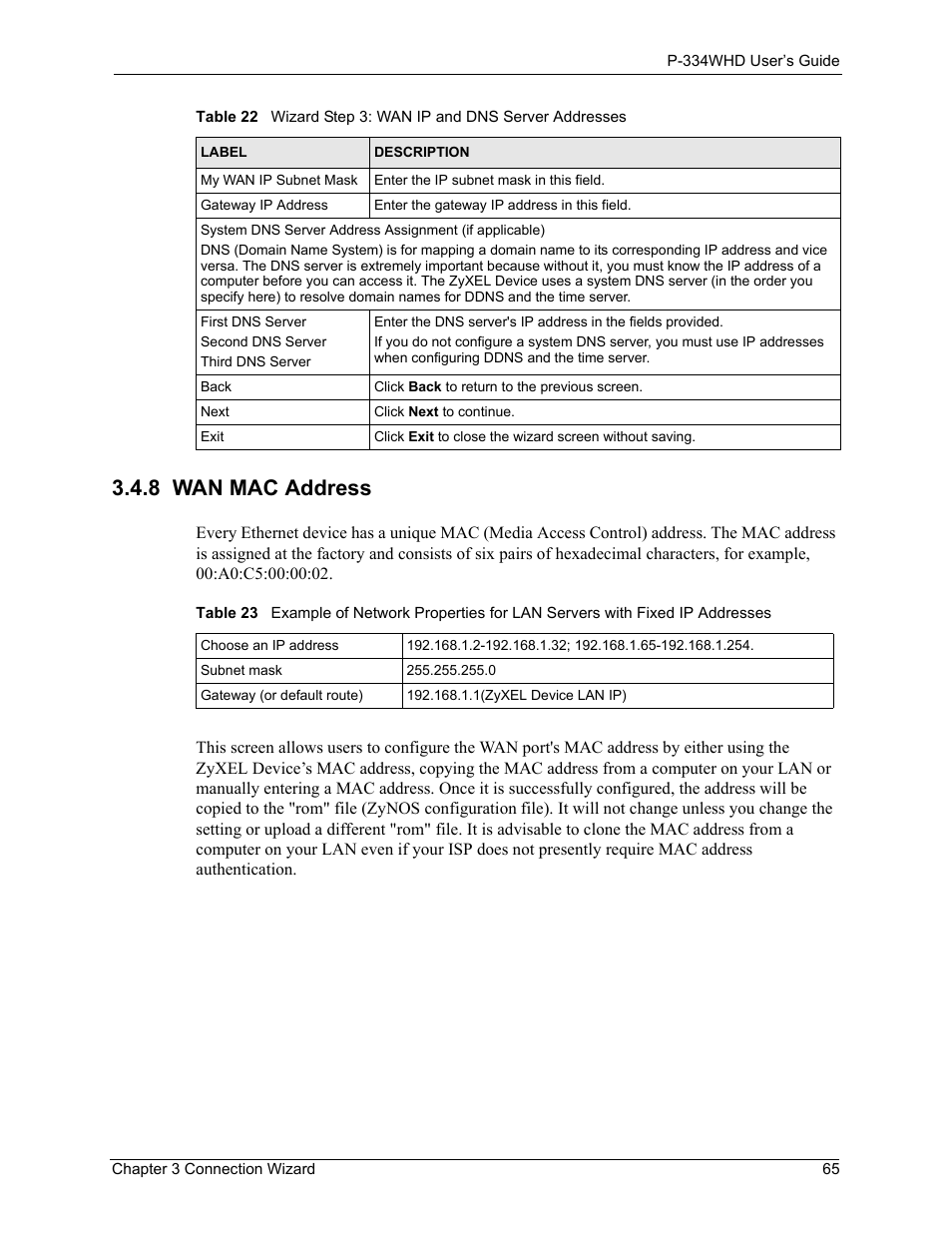 8 wan mac address | ZyXEL Communications P-334WHD User Manual | Page 65 / 300