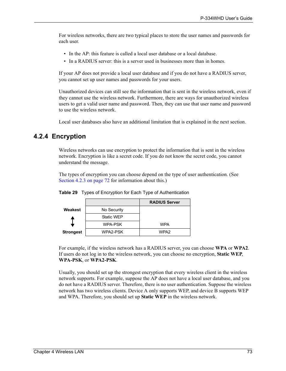 4 encryption | ZyXEL Communications P-334WHD User Manual | Page 73 / 300