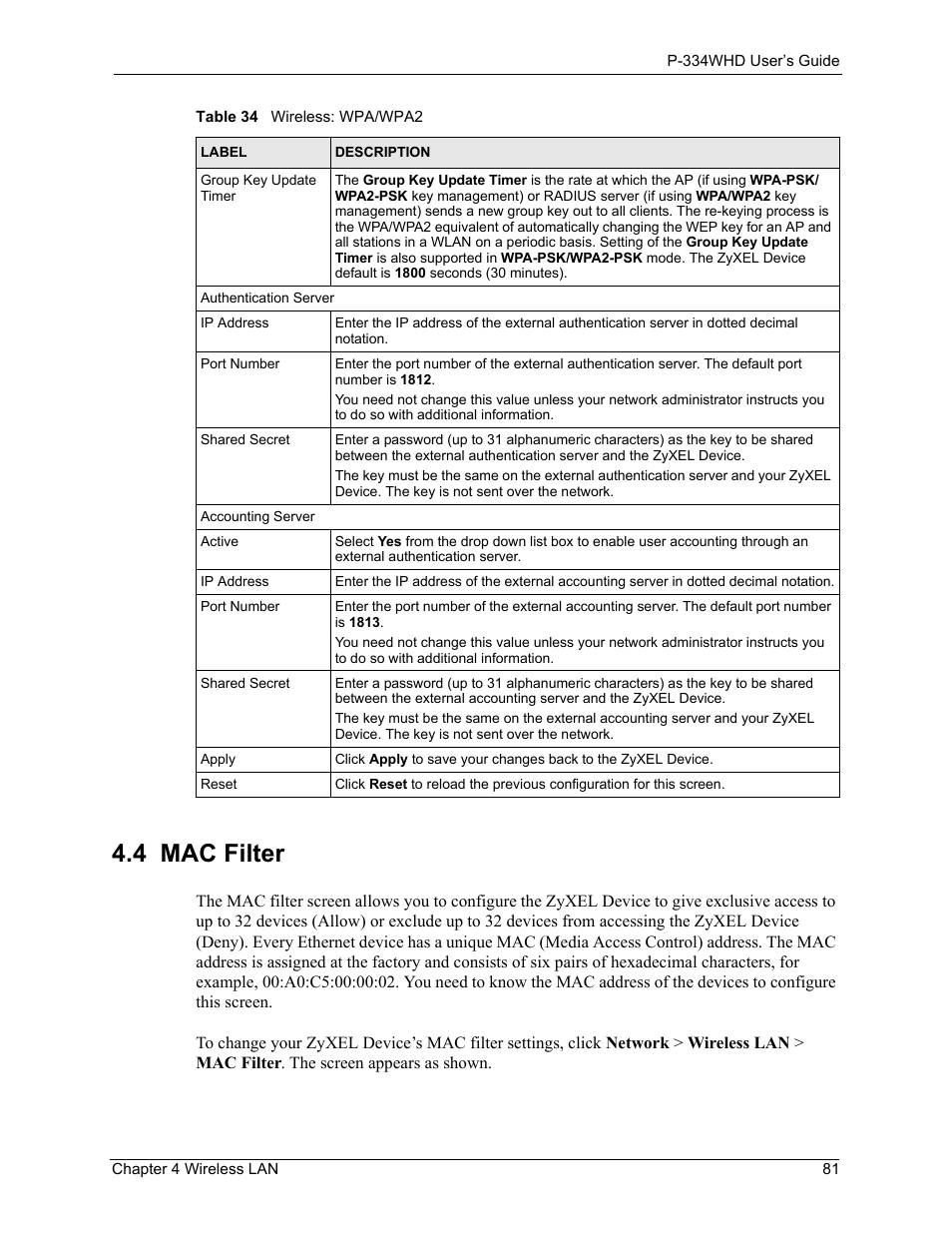 4 mac filter | ZyXEL Communications P-334WHD User Manual | Page 81 / 300