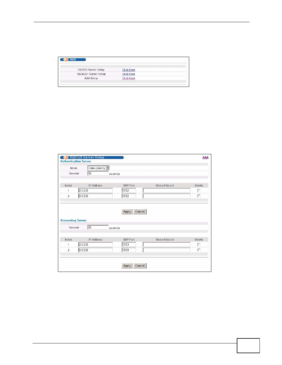 1 radius server setup | ZyXEL Communications XGS-4728F User Manual | Page 217 / 426