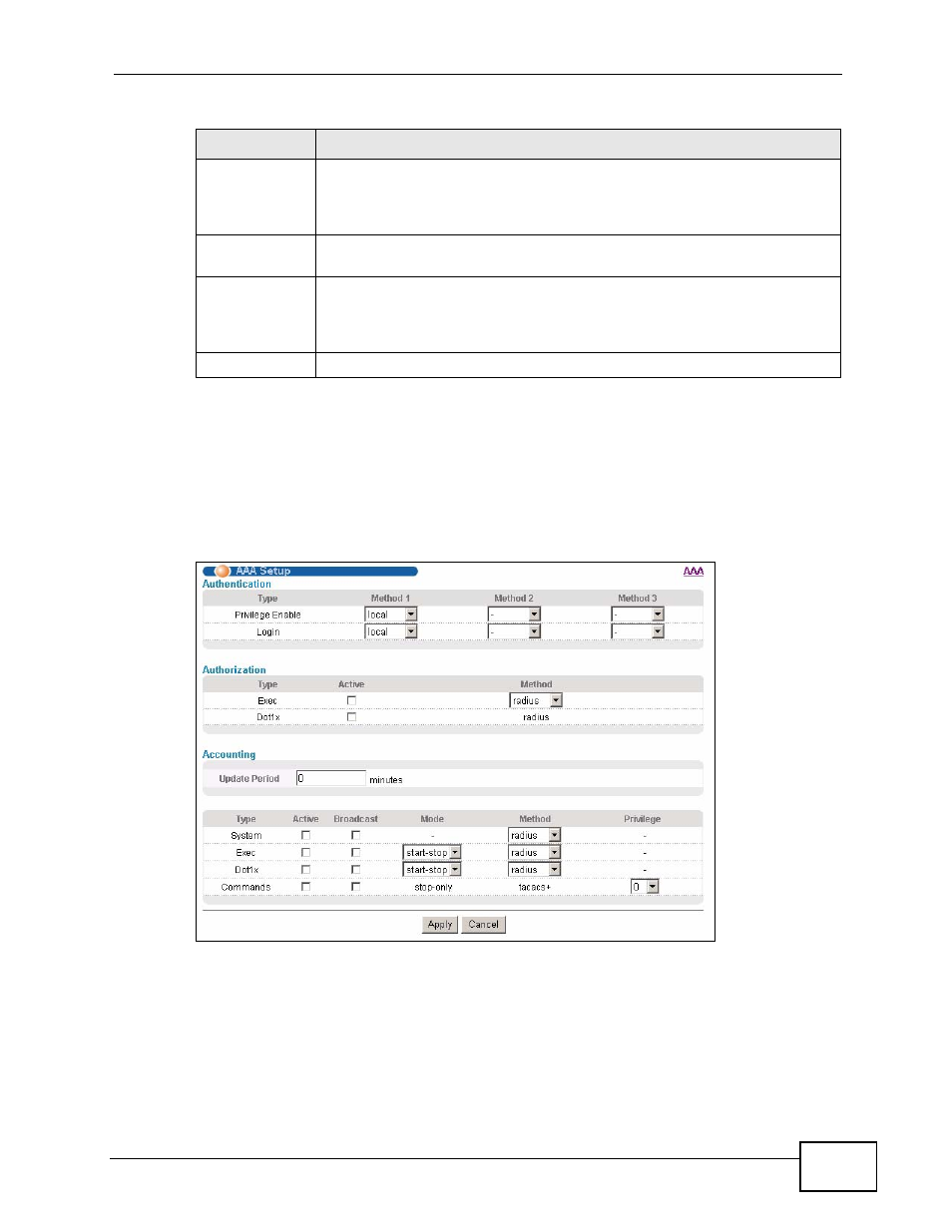 3 aaa setup | ZyXEL Communications XGS-4728F User Manual | Page 221 / 426