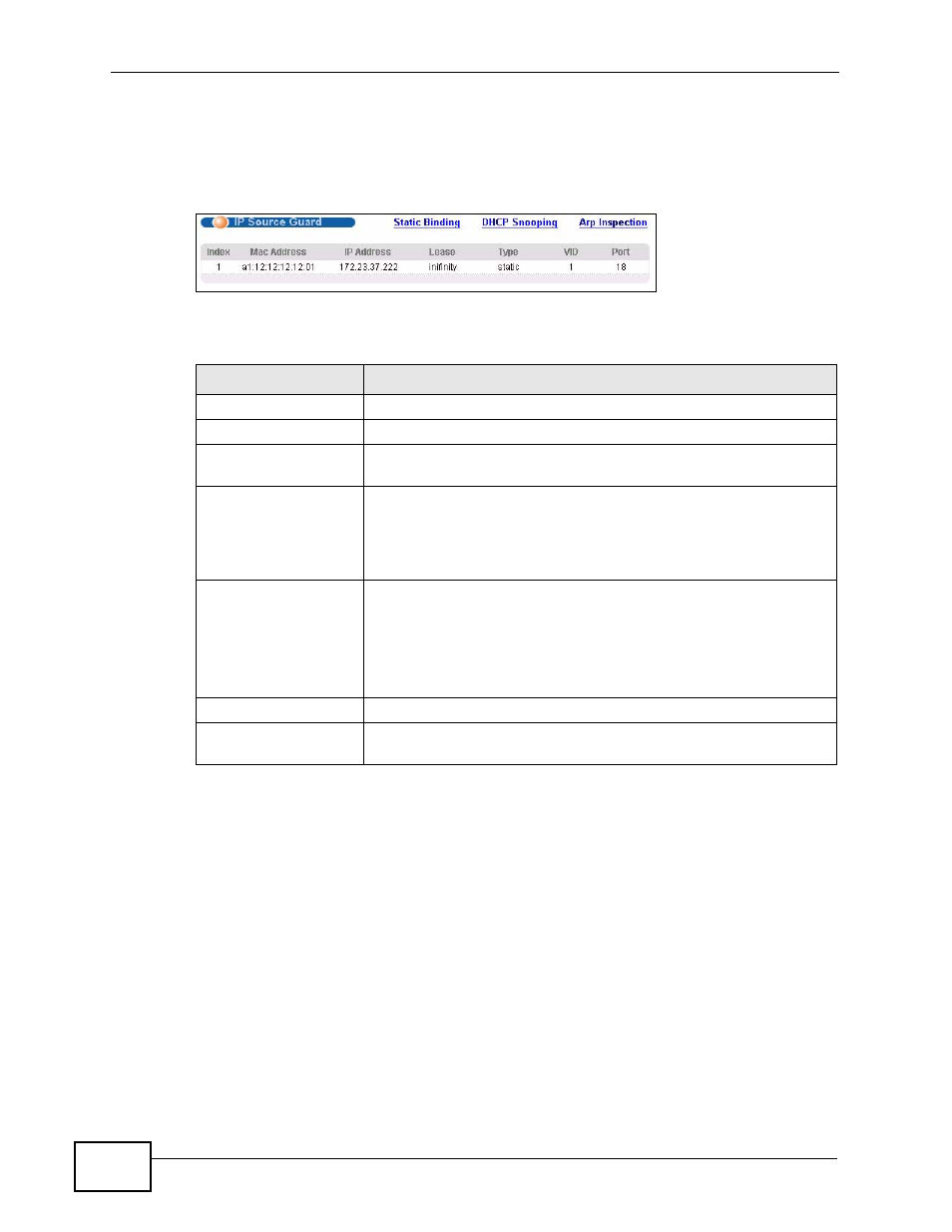 3 ip source guard static binding | ZyXEL Communications XGS-4728F User Manual | Page 236 / 426