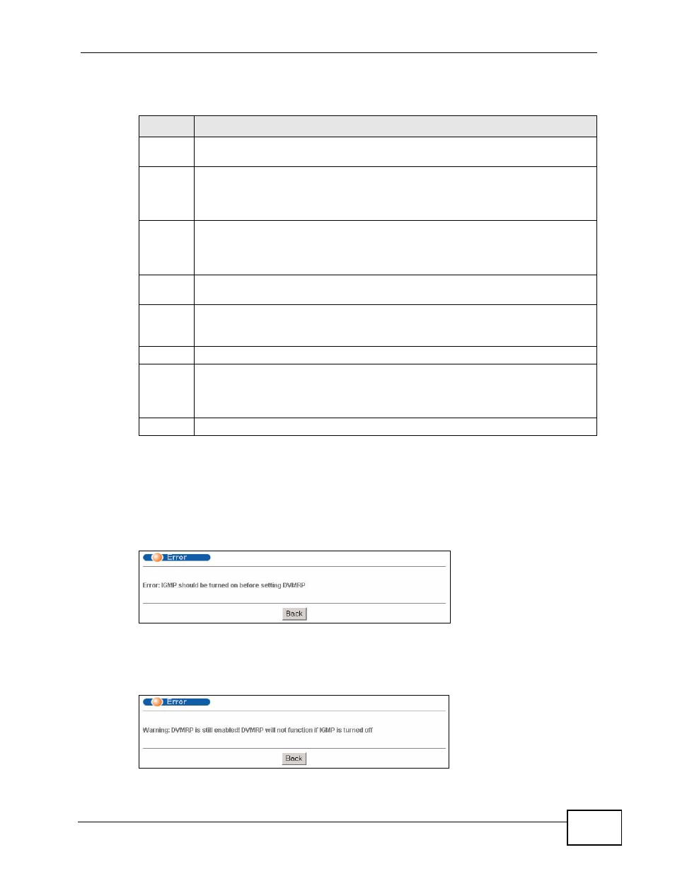1 dvmrp configuration error messages | ZyXEL Communications XGS-4728F User Manual | Page 293 / 426