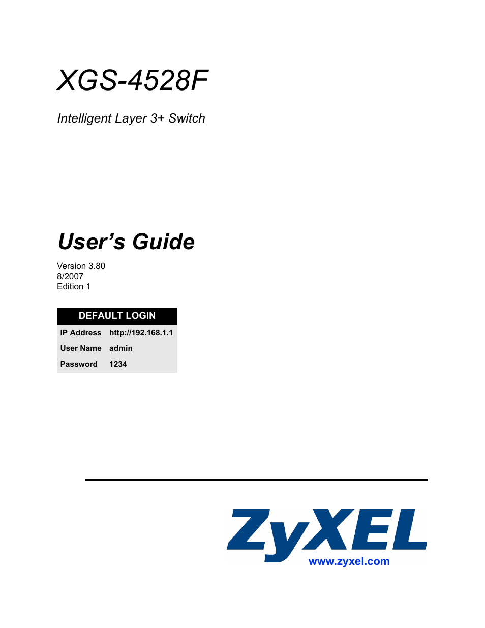 ZyXEL Communications XGS-4528F User Manual | 372 pages